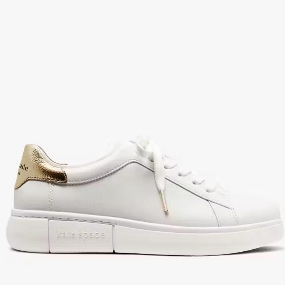 Kate Spade Women's Lift OpticWhite and Gold Sneakers Size 8.5